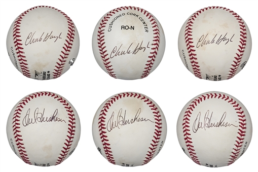 Orel Hershiser And Charlie Hough Dual Signed Official National League Baseballs Lot of 6 (PSA/DNA PreCert)